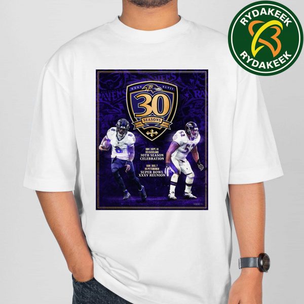 Baltimore Ravens to Celebrate 30th NFL Season Sept 14 vs Cleveland And Dec 7 vs Pittsburgh Super Bowl XXV reunion Unisex T-Shirt