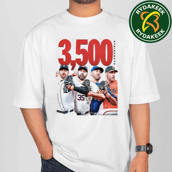 Justin Verlander Reaches 3500 Career Strikeouts Milestone With San Francisco Giants MLB Merchandise T-Shirt