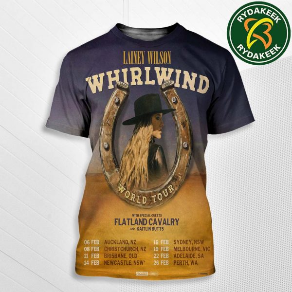 Lainey Wilson Whirlwind WorldTour 2025 With Flatland Cavalry And Kaitlin Butts Schedule List Dates All Over Print T-Shirt