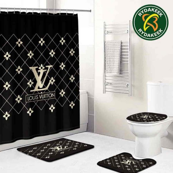 Louis Vuitton Luxury Beautiful Beige And Black Full Bathroom Set With Shower Curtain