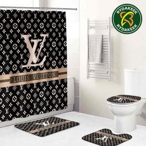 Louis Vuitton Luxury Beautiful Beige Brown Full Bathroom Set With Shower Curtain