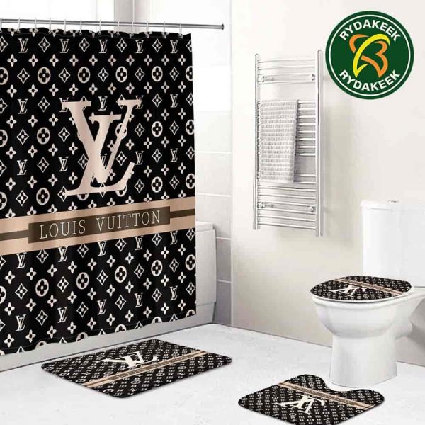 Louis Vuitton Luxury Beautiful Beige Brown Full Bathroom Set With Shower Curtain