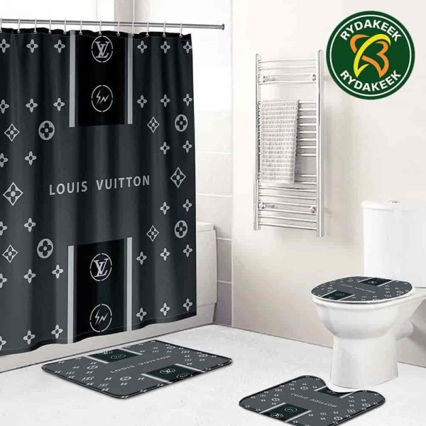 Louis Vuitton Luxury Beautiful Gray Bathroom Set With Shower Curtain