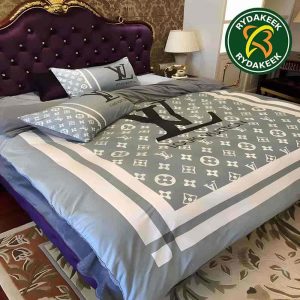 Louis Vuitton Luxury Big logo Blue Monogram Queen Bedding Set For Elegant Bedroom Decor