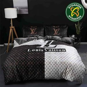 Louis Vuitton Luxury Big logo Monogram within white black Queen Bedding Set For Elegant Bedroom Decor