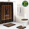 Louis Vuitton Luxury Golden Logo Monogram  Background Black Dark Bathroom Set With Shower Curtain