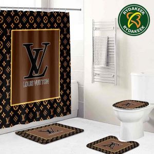 Louis Vuitton Luxury Dark Beige Black Bathroom Set With Shower Curtain