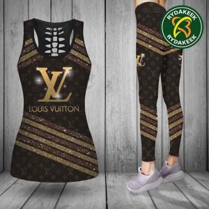 Louis Vuitton Luxury Goden brown Tank Top And Leggings Set Luxury Gym Outfit For Women