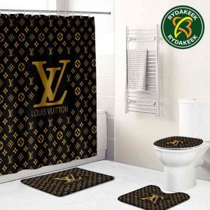 Louis Vuitton Luxury Golden Yellow Monogram  Bathroom Set With Shower Curtain