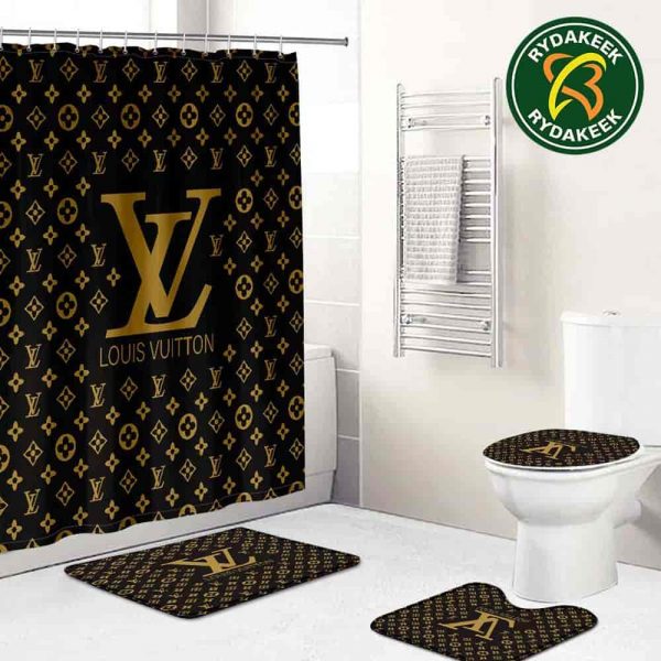 Louis Vuitton Luxury Golden Yellow Monogram  Bathroom Set With Shower Curtain
