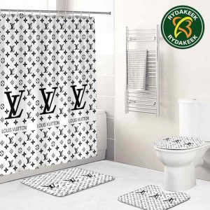 Louis Vuitton Luxury Monogram Black And White Bathroom Set With Shower Curtain