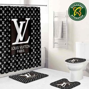 Louis Vuitton Luxury Monogram Black And White Dark Bathroom Set With Shower Curtain