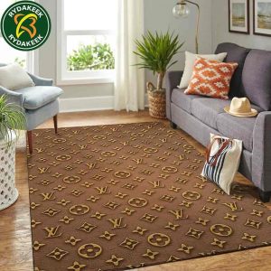 Louis Vuitton Luxury Rug Carpet Elegant Designer Home Decor – Brown Gold Emboss