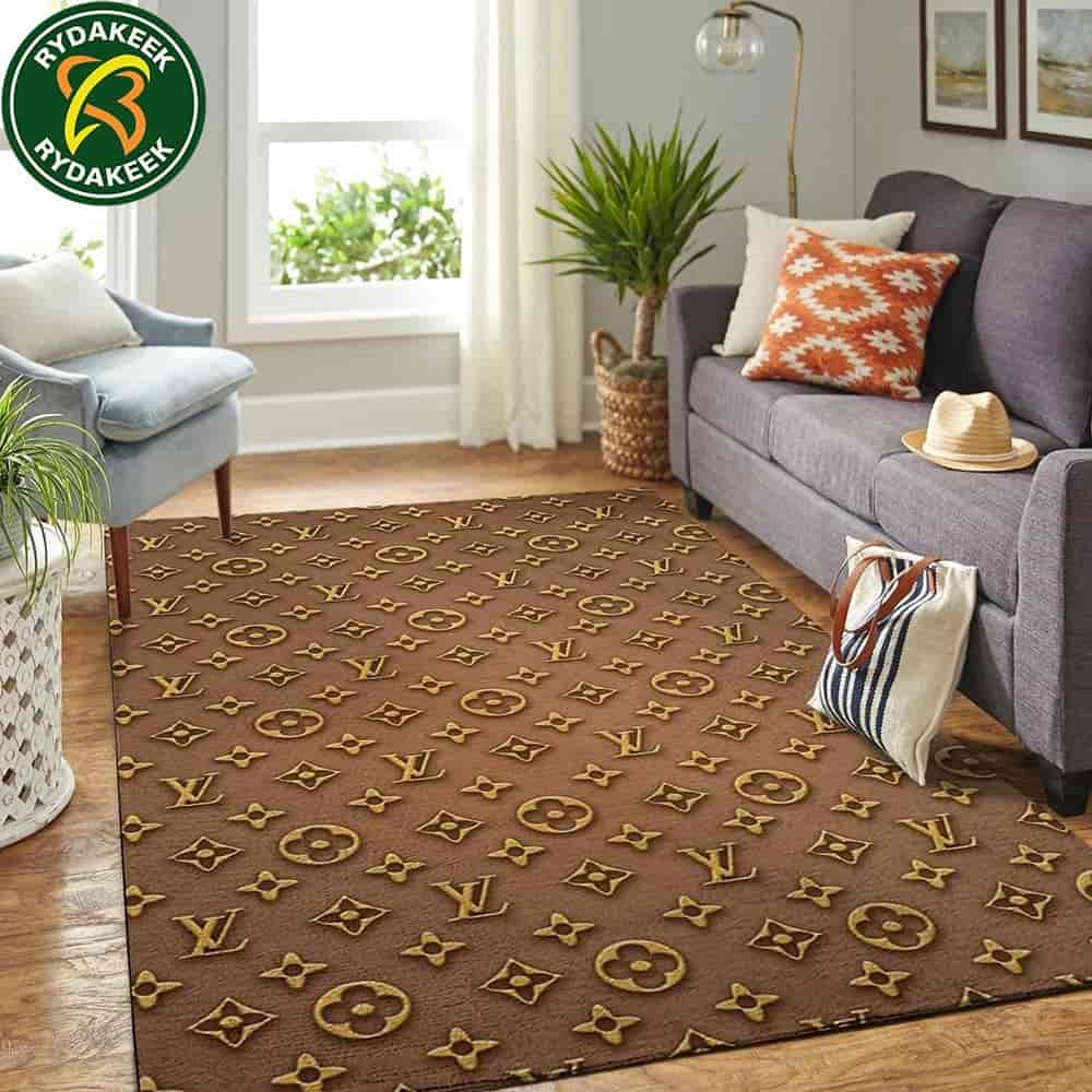 Louis Vuitton Luxury Rug Carpet Elegant Designer Home Decor - Brown Gold Emboss Louis Vuitton Luxury Rug Carpet Elegant Designer Home Decor - Brown Gold Emboss