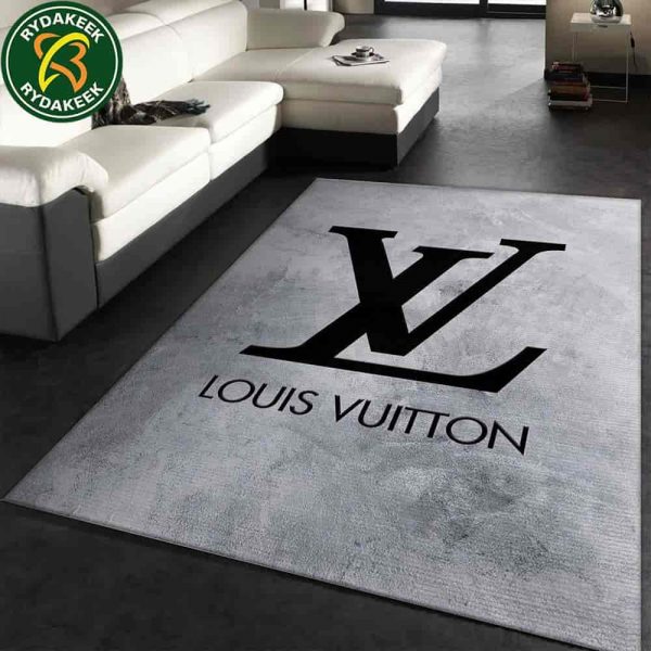 Louis Vuitton Luxury Rug Carpet Elegant Designer Home Decor – Concrete Gray & Black
