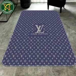 Louis Vuitton Luxury Rug Carpet Elegant Designer Home Decor – Navy Blue & Silver White