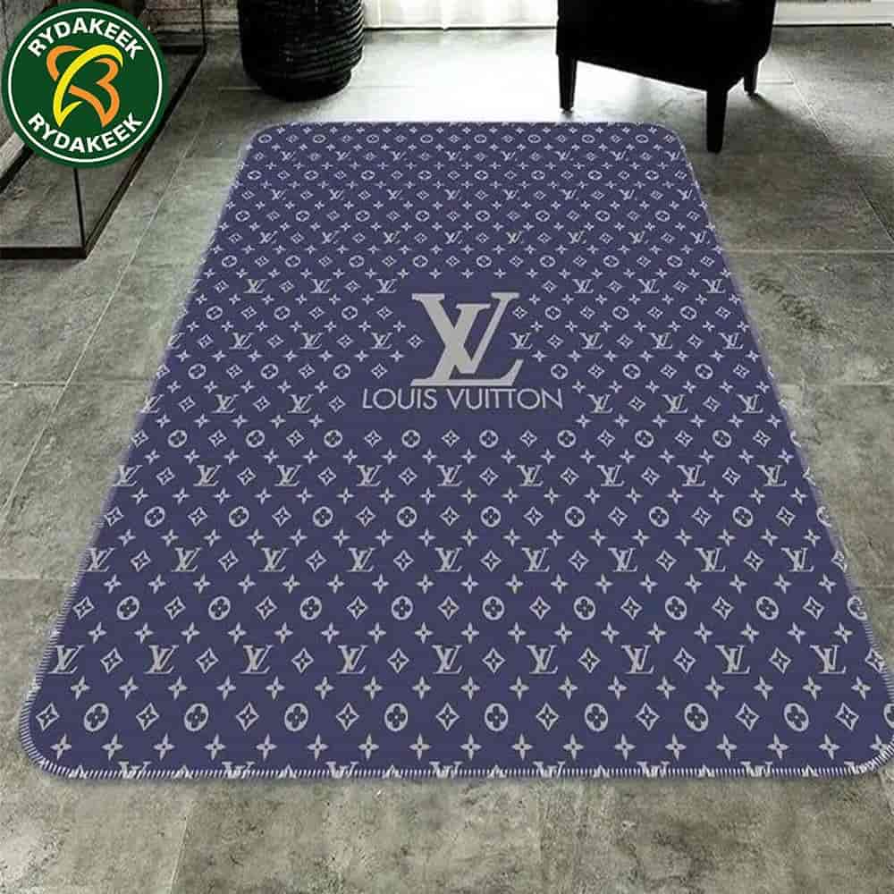 Louis Vuitton Luxury Rug Carpet Elegant Designer Home Decor - Navy Blue & Silver White Louis Vuitton Luxury Rug Carpet Elegant Designer Home Decor - Navy Blue & Silver White