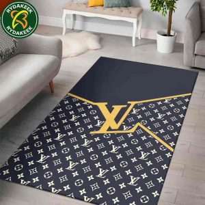 Louis Vuitton Luxury Rug Carpet Elegant Designer Home Decor – Navy Gold Prestige