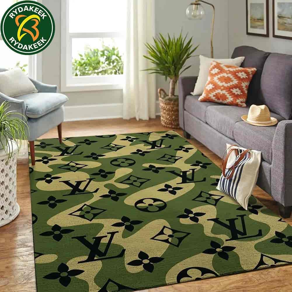 Louis Vuitton Luxury Rug Carpet Elegant Designer Home Decor - Olive Green & Beige Louis Vuitton Luxury Rug Carpet Elegant Designer Home Decor - Olive Green & Beige