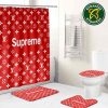 Louis Vuitton Luxury Supreme Logo Monogram With Red Background Bathroom Set With Shower Curtain