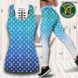 Louis Vuitton Luxury gradient blue Tank Top And Leggings Set Luxury Gym Outfit For Women