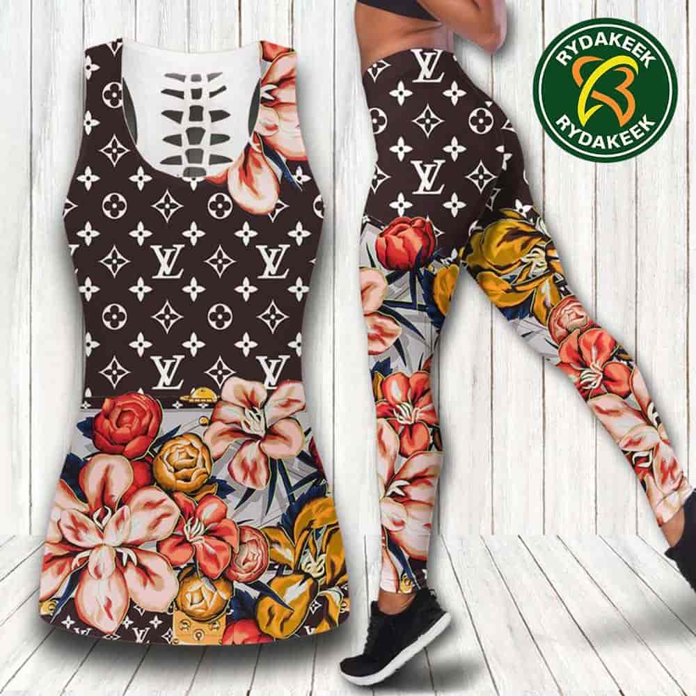 Louis Vuitton Luxury monogram flower Tank Top And Leggings Set Luxury Gym Outfit For Women Louis Vuitton Luxury monogram flower Tank Top And Leggings Set Luxury Gym Outfit For Women