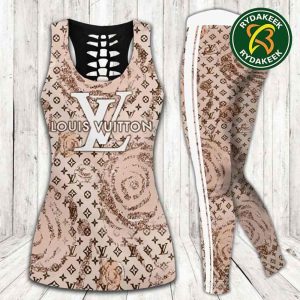 Louis Vuitton Luxury monogram rose Tank Top And Leggings Set Luxury Gym Outfit For Women