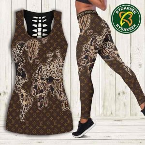 Louis Vuitton Luxury monogram with map Tank Top And Leggings Set Luxury Gym Outfit For Women