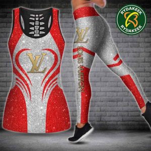 Louis Vuitton Luxury red Tank Top And Leggings Set Luxury Gym Outfit For Women