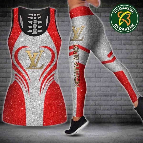 Louis Vuitton Luxury red Tank Top And Leggings Set Luxury Gym Outfit For Women