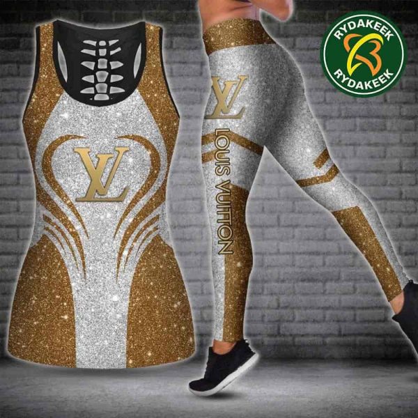 Louis Vuitton Luxury yellow Tank Top And Leggings Set Luxury Gym Outfit For Women