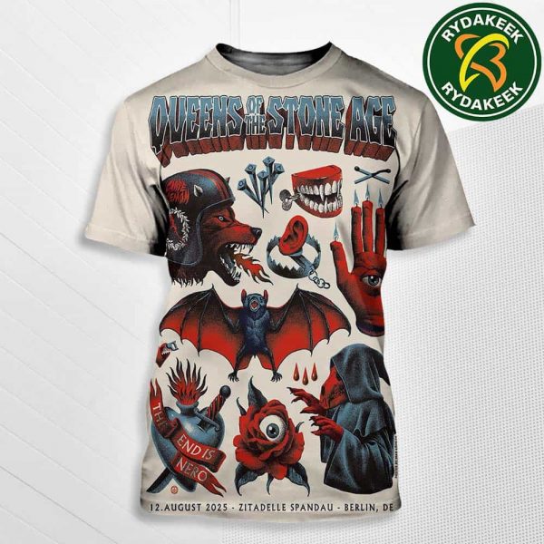 Queens Of The Stone Age Berlin Germany 2025 Event Poster At Zitadelle Spandau On August 12 2025 The End Is Nero Unisex All Over Print T-Shirt