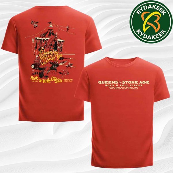 Queens Of The Stone Age Rock N Roll Circus MMXXV In Sheffield, UK At Don Valley Bowl Exclusive Poster On August 27 2025 Two Sided Unisex T-Shirt