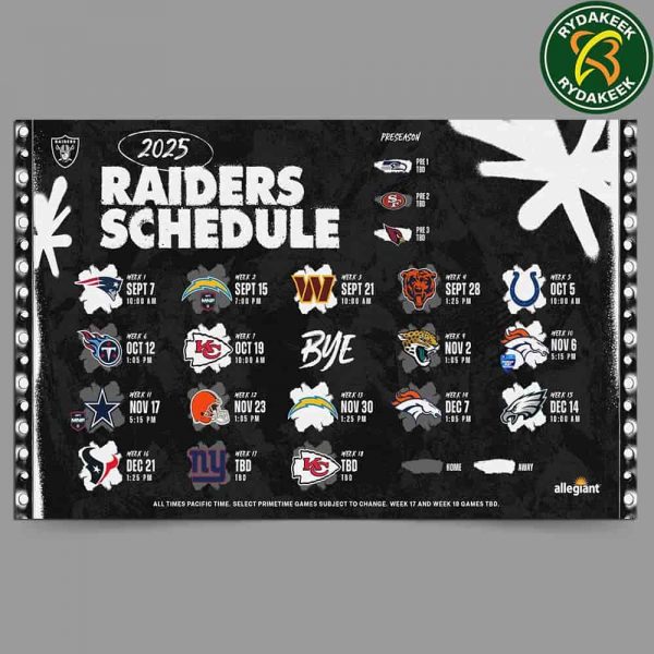 The Official NFL Schedule Of Las Vegas Raiders 2025 Home Decor Poster Canvas