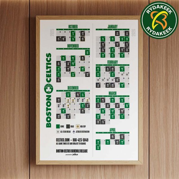 The official NBA schedule of Boston Celtics 2025 Home Decor Poster Canvas