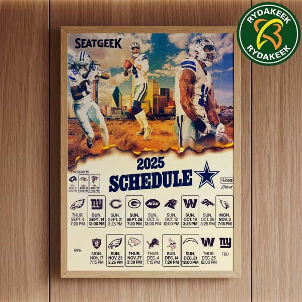 The official NFL schedule of Dallas Cowboys 2025 Home Decor Poster Canvas