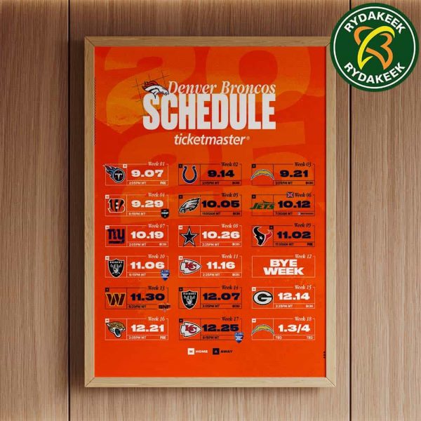 The official NFL schedule of Denver Broncos 2025 Home Decor Poster Canvas
