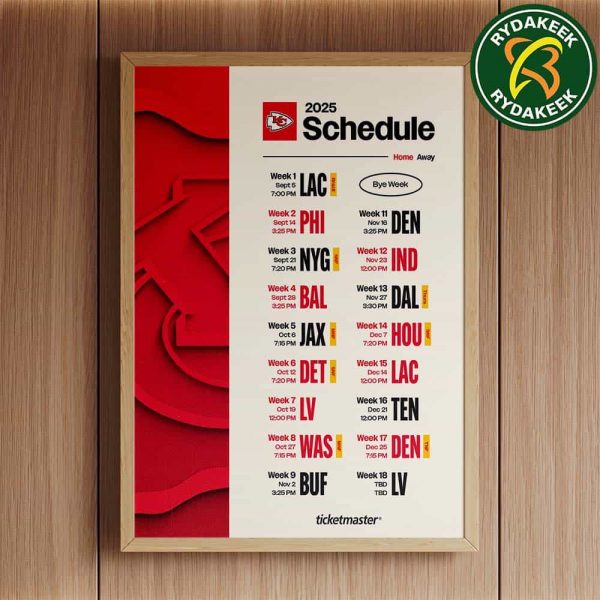 The official NFL schedule of Kansas City Chiefs 2025 Home Decor Poster Canvas
