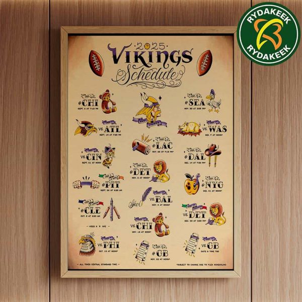 The official NFL schedule of Minnesota Vikings 2025 Home Decor Poster Canvas