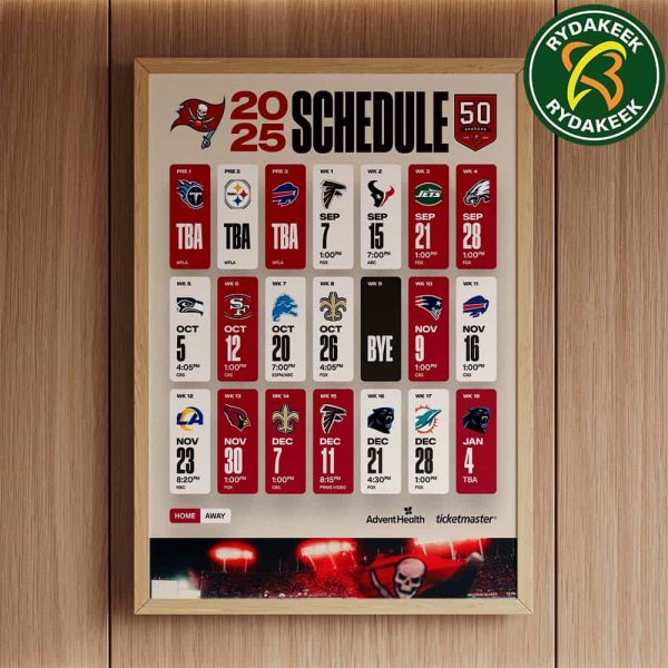The official NFL schedule of Tampa Bay Buccaneers 2025 Home Decor Poster Canvas