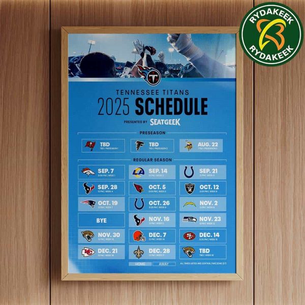 The official NFL schedule of Tennessee Titans 2025 Home Decor Poster Canvas