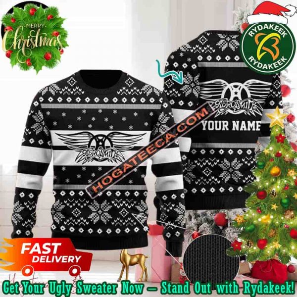 Aerosmith Rock Band Black Color Custom Name Ugly Christmas Sweater Chirstmas Gifts 2025 Xmas For Family And Friends Ugly Sweater
