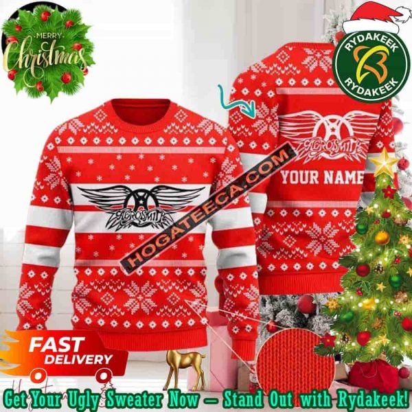 Aerosmith Rock Band Red Color Custom Name Ugly Christmas Sweater Chirstmas Gifts 2025 Xmas For Family And Friends Ugly Sweater