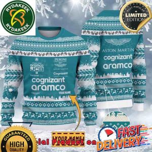 Aston Martin Cognizant F1 Racing Team Custom Name Ugly Christmas Sweater For Holiday 2025 Xmas Gifts