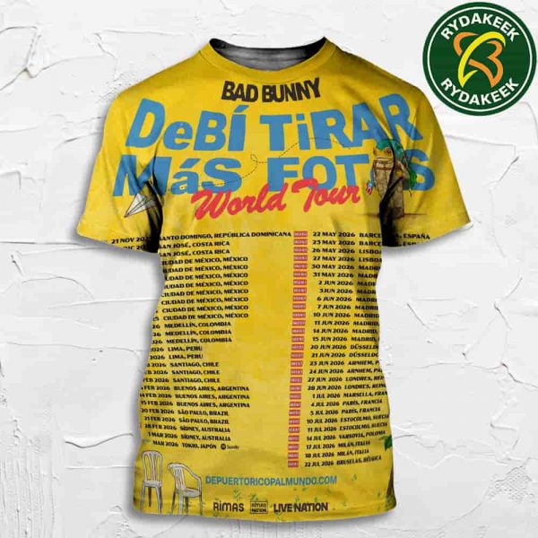Bad Bunny DeBI TiRAR MaS FOToS World Tour World Tour Dates List 2025-2026 All Over Print T-Shirt
