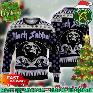 Black Sabbath Band The Death Skeleton Holding Candy Cane Ugly Christmas Sweater For Family And Friend