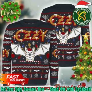 Black Sabbath Ozzy Osbourne Christmas Bat Incident With Santa Hat Holiday Heavy Metal Ugly Christmas Sweater For Family