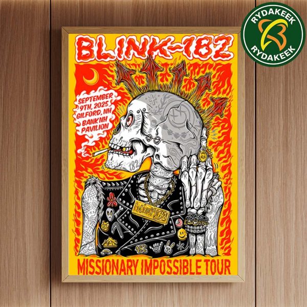 Blink 182 Missionary Impossible 2025 Tour In Gilford NH On September 9 At The BankNH Pavilion Home Decor Poster Canvas