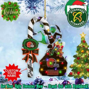 Cleveland Browns NFL x Grinch Custom Name Christmas Tree Decorations Candy Cane Ornament