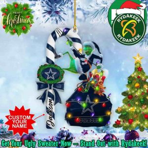 Dallas Cowboys NFL x Grinch Custom Name Candy Cane Tree Decorations Two Sides Ornament